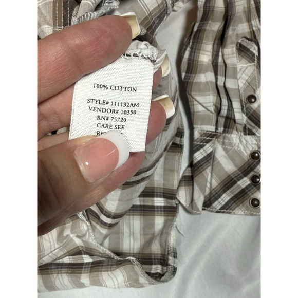 BKE Buckle Mens Large Brown Plaid Snap Long Sleeve Shirt Slim Fit Button Up - Picture 7 of 7